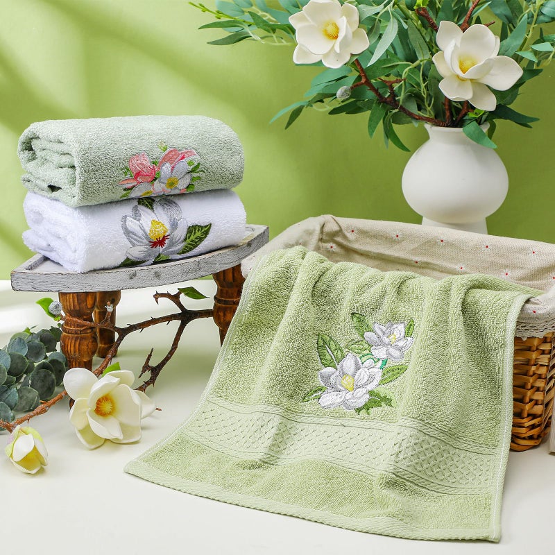 Tingjoo Magnolia Floral Hand Towels Farmhouse Green White Magnolia Bathroom Decor 14x29 Inch Embroidered Decorative Cute Summer Flowers Cotton Soft Absorbent Hand Towels for Bathroom Kitchen - Image 5