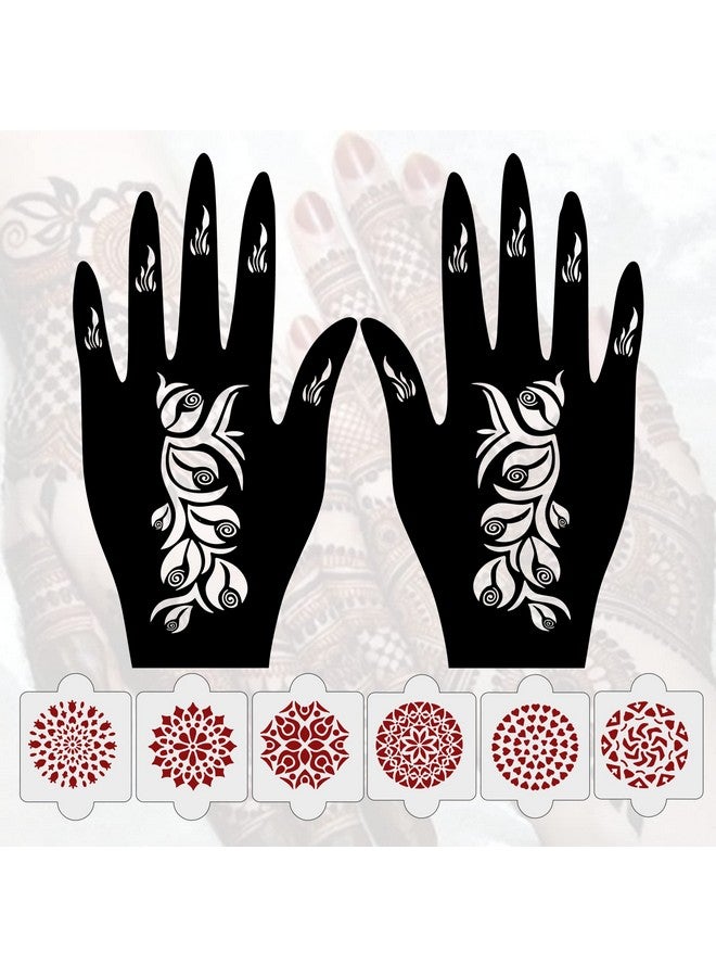ivana's Pack Of 8 Pcs (2 Pcs Heena Stencil Tatto + 6 Pcs Laser Cut Pvc Reusable Heena Stencils), Heena Mehandi Sticker, Mehandi Stickers For Full Hand For Women, Girls And Kids, Easy To Apply, Ivh-07 - Image 1