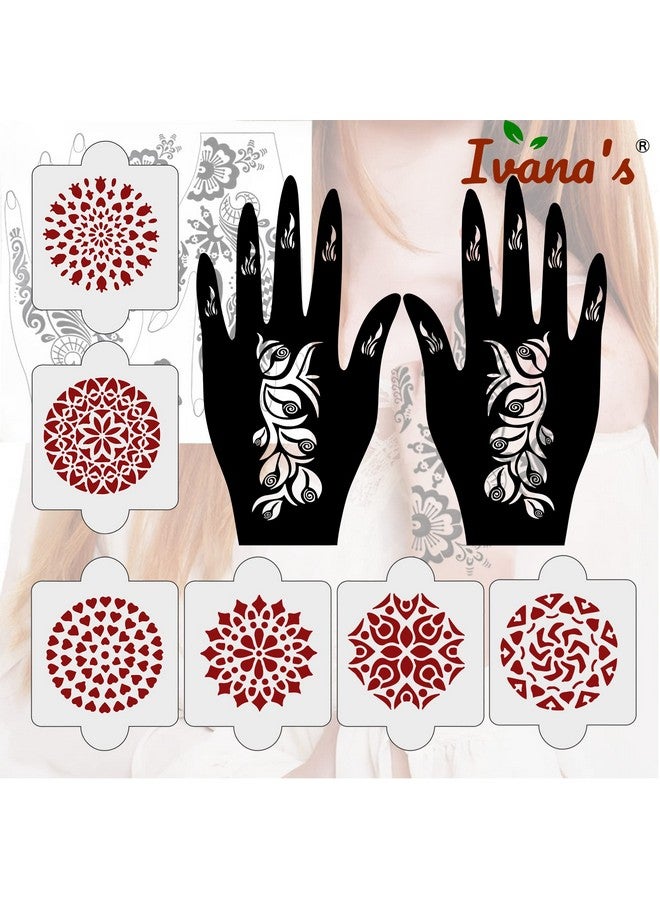ivana's Pack Of 8 Pcs (2 Pcs Heena Stencil Tatto + 6 Pcs Laser Cut Pvc Reusable Heena Stencils), Heena Mehandi Sticker, Mehandi Stickers For Full Hand For Women, Girls And Kids, Easy To Apply, Ivh-07 - Image 4