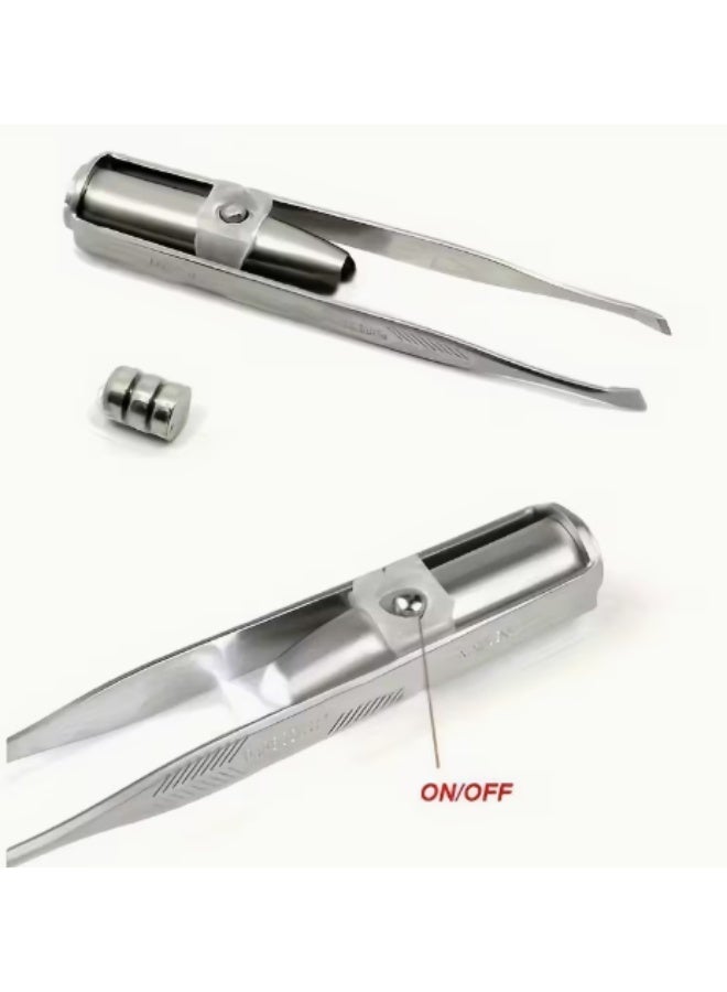 KHAJUL Stainless Steel LED Eyebrow Tweezers, Professional Slant Tip Hair Remover Tool with Built-in Light, Precision Facial Hair Tweezer for Women and Girls, Reusable Beauty Equipment - Image 4