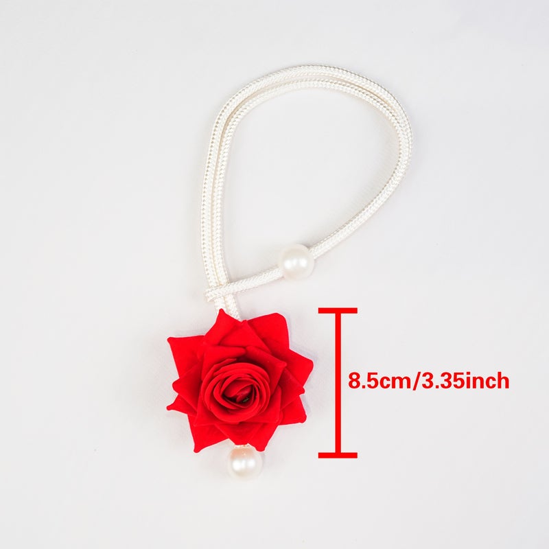 Red Floral Curtain Tiebacks 2pcs No Drilling Vintage Fabric Rose Rope for Bedroom Living Room - Image 3