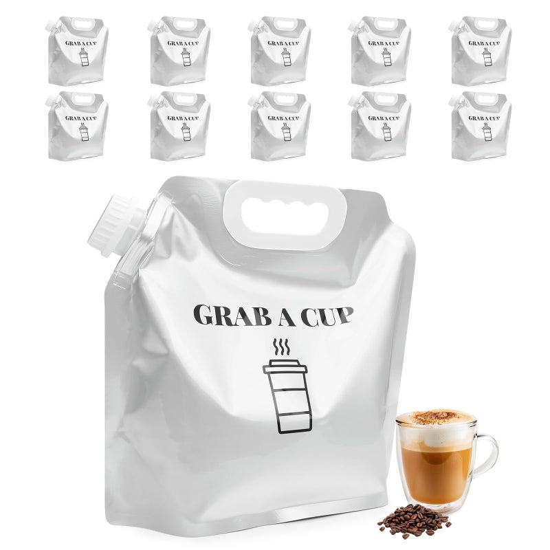 INPARALLUV 10 Pack Disposable Coffee Dispensers with Handle Coffee Box Cold Hot Beverage Dispenser COFFEE Carrier with Handle Take Out Camping Water Storage Containers Water Bag for Hiking (88oz) (White) - Image 1