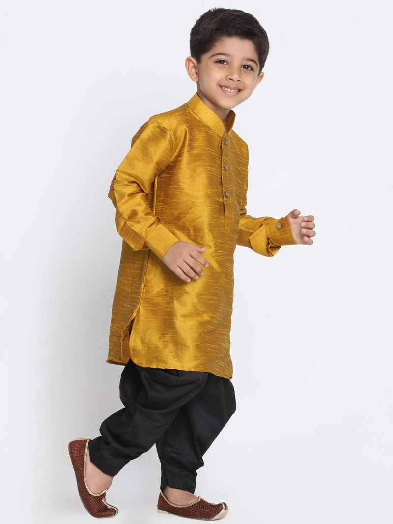 JBN Creation Vastramay Boy's Cotton Silk Blend Pathani Style Kurta and Patiyala Dhoti Set (Yellow, 5-6 Years, VASnBUK001MDnCDBL) - Image 3