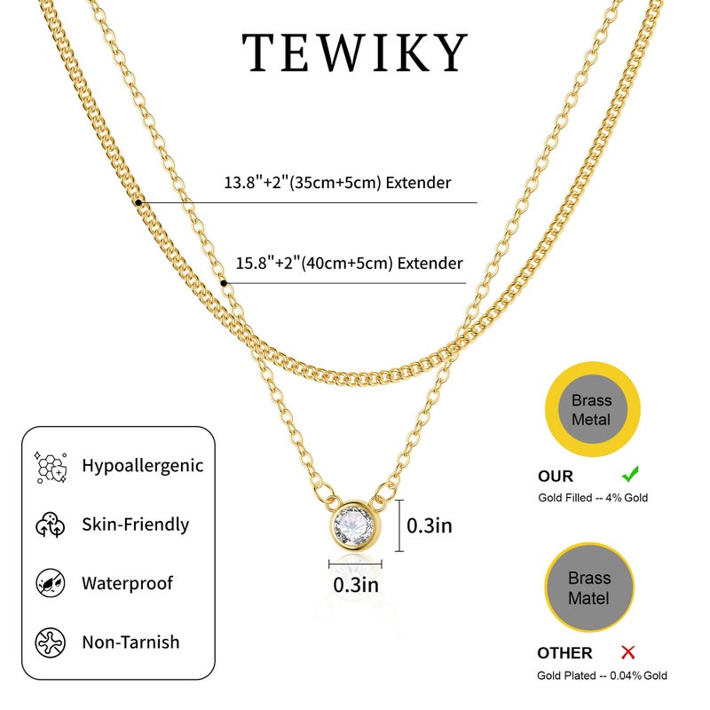 Tewiky Layered Cuban Cubic Zirconia Necklaces for Women, Dainty Solitaire Stacked Simple Trendy Layered Choker Necklaces Jewelry - Image 5