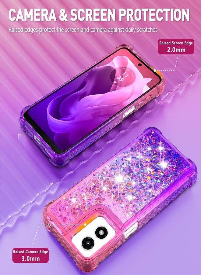جراب CAIYUNL لهاتف Moto G Play 2024 مع واقي شاشة، جراب أنيق لامع بتصميم سائل عائم، مصنوع من السيليكون الناعم TPU المقاوم للصدمات، مناسب للنساء والفتيات، متوفر باللونين الوردي والبنفسجي. - Image 4