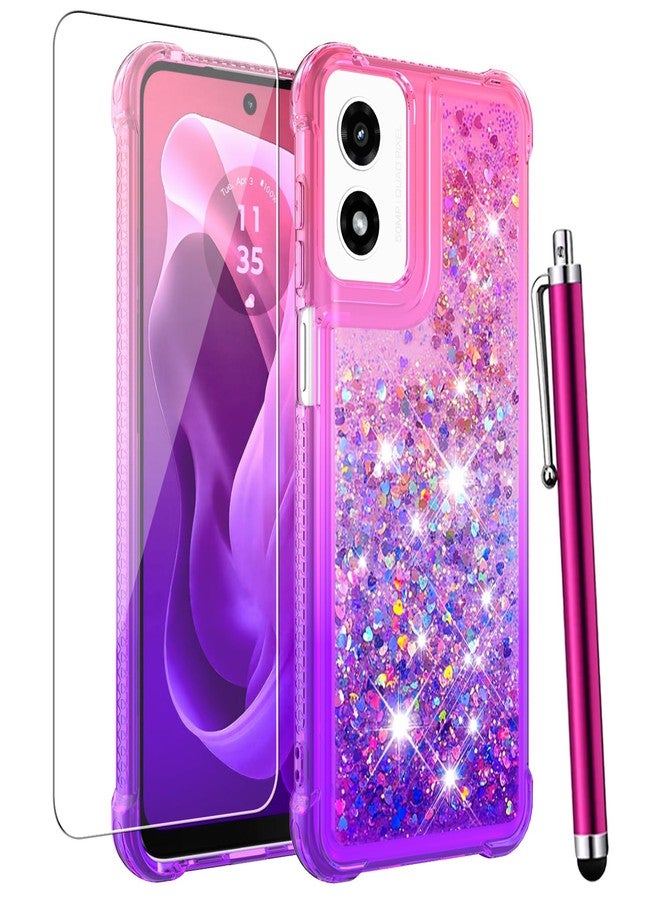 جراب CAIYUNL لهاتف Moto G Play 2024 مع واقي شاشة، جراب أنيق لامع بتصميم سائل عائم، مصنوع من السيليكون الناعم TPU المقاوم للصدمات، مناسب للنساء والفتيات، متوفر باللونين الوردي والبنفسجي. - Image 1