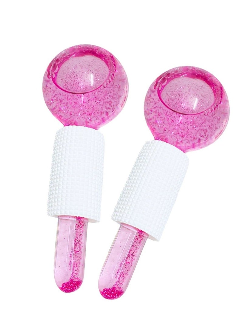 2 Pack Ice Globes for Facials, Cooling Ice Balls for Face, Ice Roller for Facial Massager, Highly Effective Ice Globes Tool, Reduce Fine Lines, for Face And Eyes, Daily Beauty (Pink)