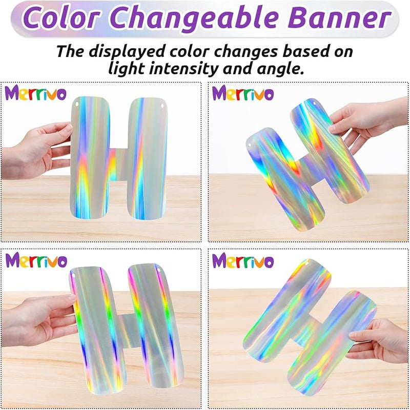 Merrivo Iridescent Birthday Decorations with Holographic Pre-Strung Happy Birthday Banner, Swirl Streamers, Pennant Flags & Dot Garland, Rainbow Birthday Party Decorations for Women Men Kids - Image 3
