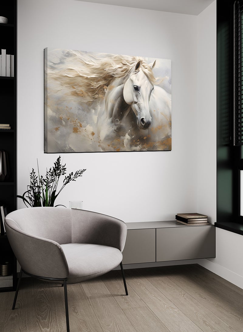لوحة كانفاس على إطار خشبي بتصميم حصان ذهبى - Image 2
