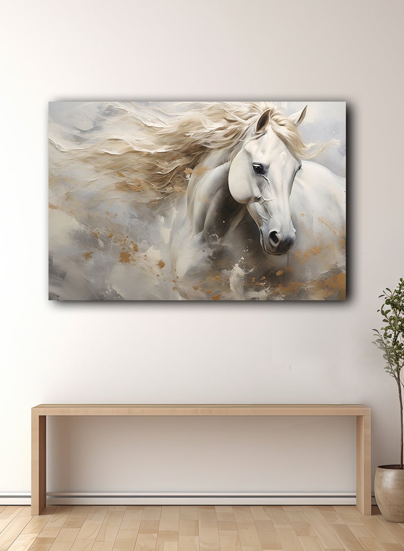 لوحة كانفاس على إطار خشبي بتصميم حصان ذهبى - Image 3