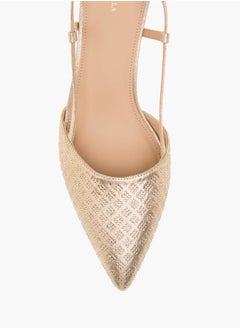 Flora Bella By Shoexpress Women Textured Slingback Sandals with Kitten Heels Ramadan Collection  - Image 4