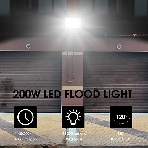 XYCN 200W LED Flood Light 2 Pack, 22500lm Super Bright Security Lights, IP66 Waterproof Outdoor Flood Light, 5000K Daylight White Floodlight for Yard, Garden,Basketball Court, Arena - Image 5