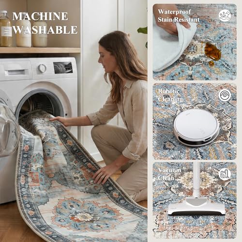 TOPRUUG Washable Runner Rug 2x12 - Hallway Runner Rug Kitchen Rugs and Mats Non Skid Washable Waterproof Carpet Runner for Living Room Bedroom Bathroom (Blue, 2X12) - Image 5