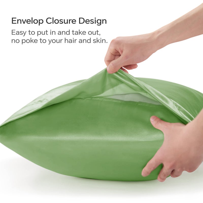 بيديليت وسادة ساتين بيدليت للشعر والجلد الناعم والتبريد على غرار حالات وسادة الحرير 2 عبوة مع غلاف غواصة للنساء الرجال (20 "" x30 "" كوين حجم الحكيم الأخضر) - Image 5