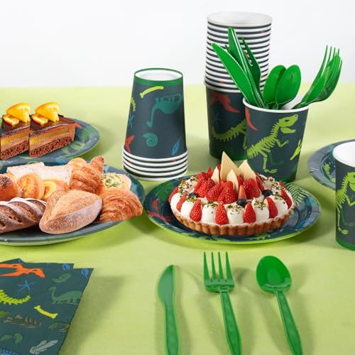 Cecnamt Dinosaur Birthday Decorations, 170 Pcs Dinosaur Party Supplies Including Banner, Plates, Cups, Napkins, Cutlery and Tablecloths, Serves 24 - Image 4
