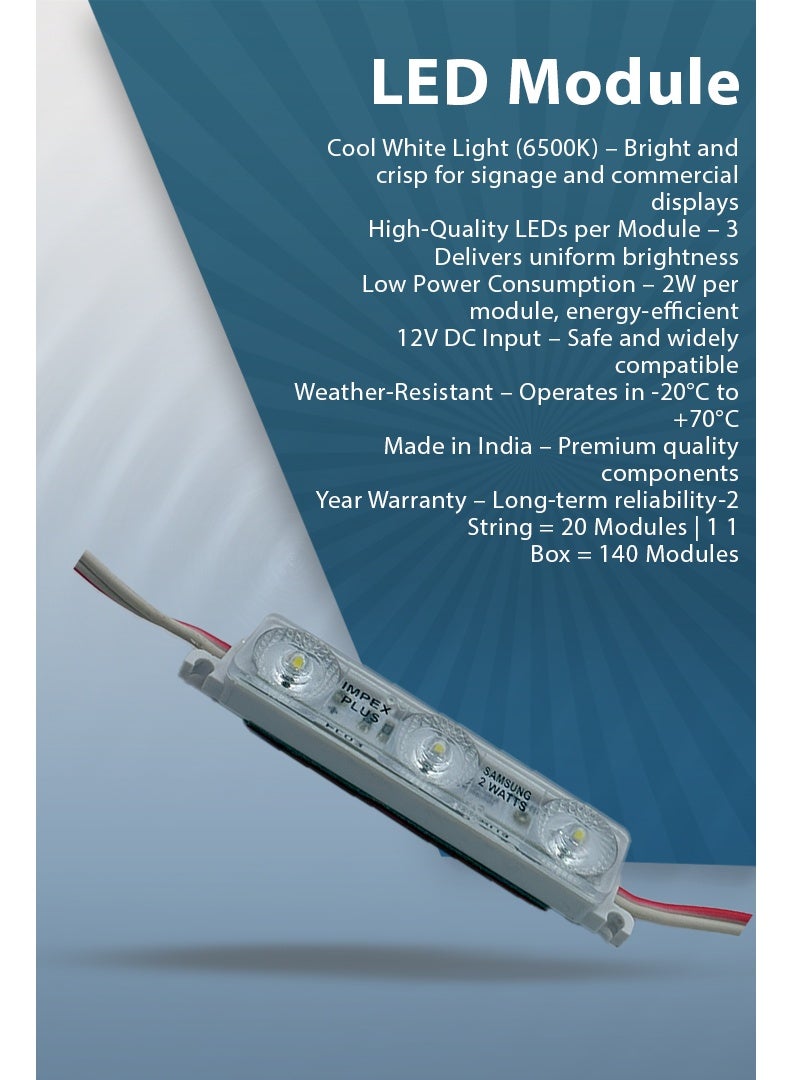 IDesign LED Module – 6500K Cool White – 3 LEDs – 2W – 12V -140 Pcs - Image 2