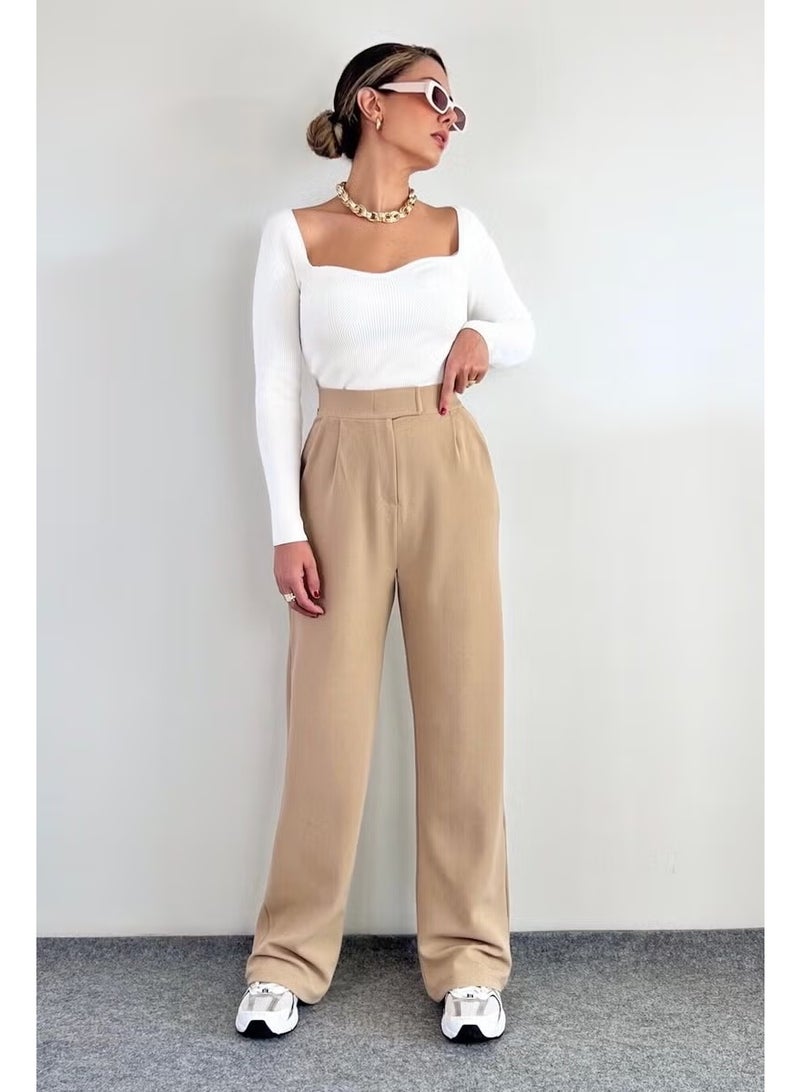 Ritnice Line Women's Lycra Velcro Beige Palazzo Trousers - Image 5