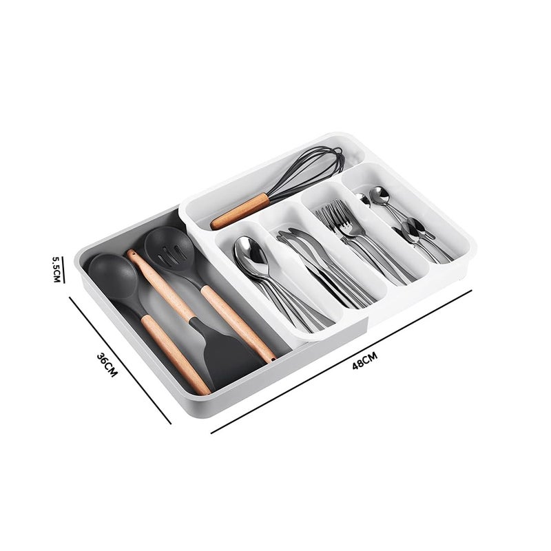 divinezon Five Grid Cutlery Organizer Expandable Kitchen Drawer and Utensil Holder Adjustable Large Kitchen Tool 345 x 525 x 5 CMPlasticWhite - Image 4