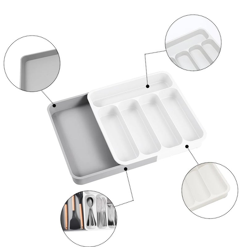 divinezon Five Grid Cutlery Organizer Expandable Kitchen Drawer and Utensil Holder Adjustable Large Kitchen Tool 345 x 525 x 5 CMPlasticWhite - Image 2