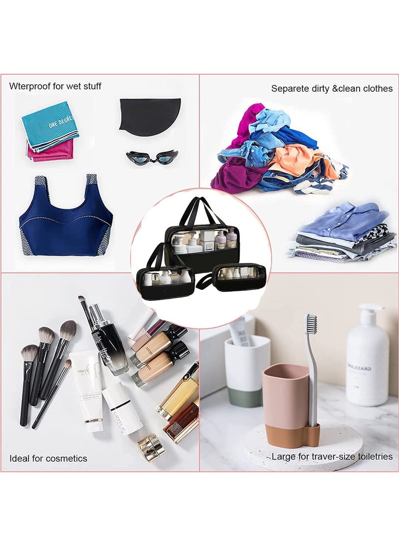 LIGHTNIING HAMMERZ Lightniing Hammerz Clear Transparent Makeup Pouch Set Cosmetic Organizer Bag Pouches for Women and Girls Travel Waterproof Toiletry Storage Kit Set of 3 Bag Black  - Image 5