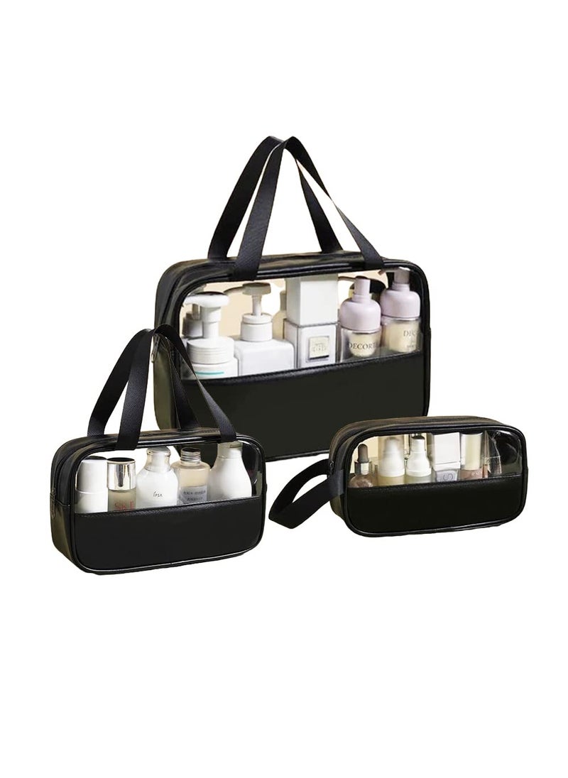 LIGHTNIING HAMMERZ Lightniing Hammerz Clear Transparent Makeup Pouch Set Cosmetic Organizer Bag Pouches for Women and Girls Travel Waterproof Toiletry Storage Kit Set of 3 Bag Black  - Image 1