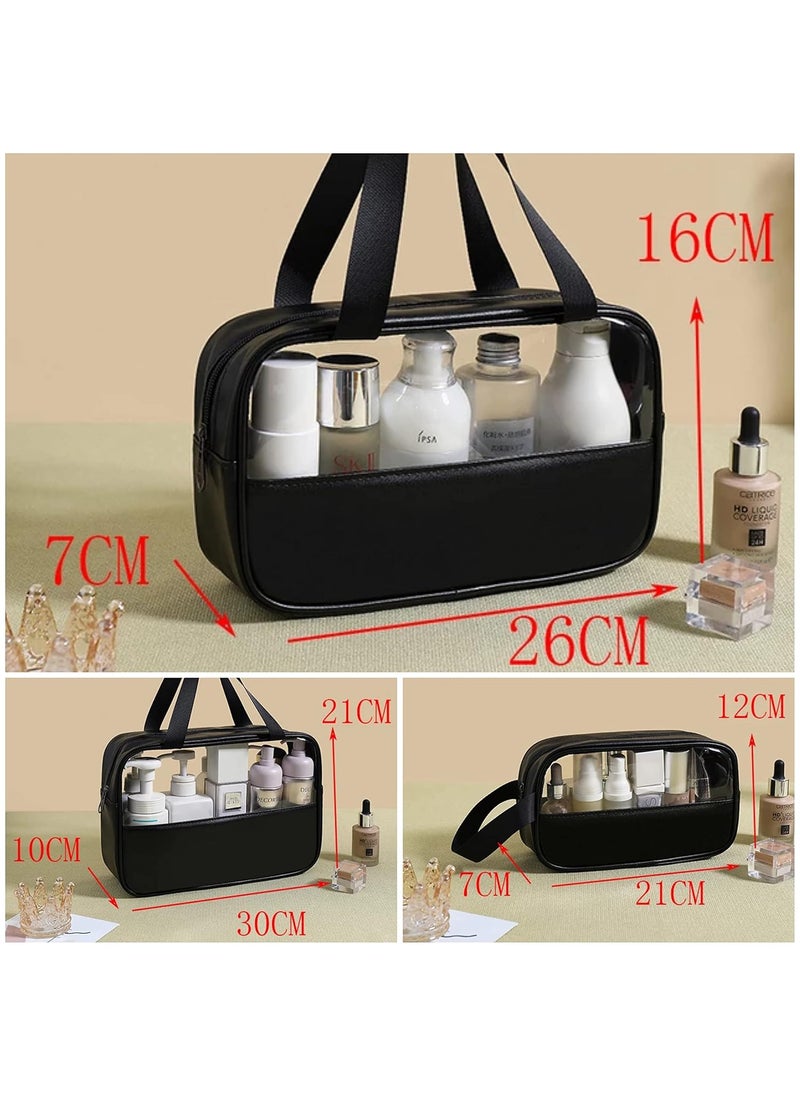 LIGHTNIING HAMMERZ Lightniing Hammerz Clear Transparent Makeup Pouch Set Cosmetic Organizer Bag Pouches for Women and Girls Travel Waterproof Toiletry Storage Kit Set of 3 Bag Black  - Image 2