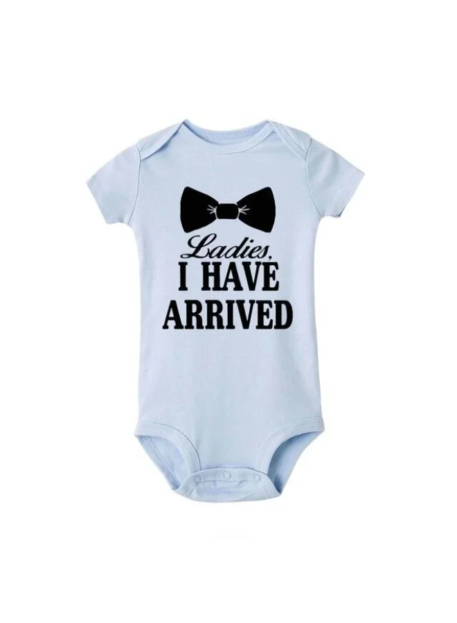 Matching Family Outfits Ladies I Have Arrived Baby Romper – Funny Bow Tie Print Infant Bodysuit, Unisex Newborn Baby Boy Girl Short Sleeve Cotton Jumpsuit, Cute Arrival Announcement Outfit (BLUE)