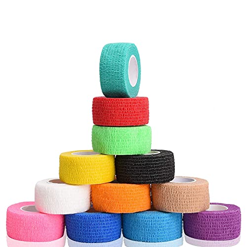 Noverlife 12 Colors Non-wonven Self Adhesive Bandage Wrap for Finger Guard Nail Protector, 2.5cm x 4.5m / 1" x 5yd Waterproof Cohesive Elastic Tape Sports Fixing Band Stretch Wrap - Image 1