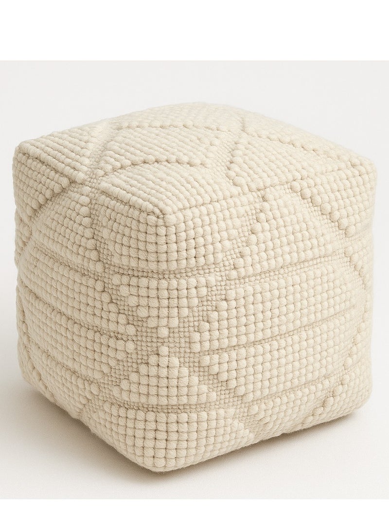 LOFT Square Knitted Cotton Floor Pouf - Off White - Modern Stylish Design - 40x40x40 cm - Carmelite