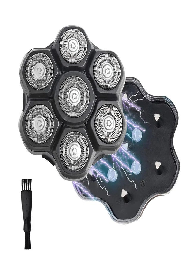 Auruveby 7 Blades Magnetic Head Shaver Replacement Heads Double Ring Waterproof Rotary Razor Blades for Bald Men Compatible with Freebird wyklaus shpavver (Black - Image 1