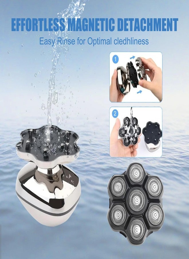 Auruveby 7 Blades Magnetic Head Shaver Replacement Heads Double Ring Waterproof Rotary Razor Blades for Bald Men Compatible with Freebird wyklaus shpavver (Black - Image 5