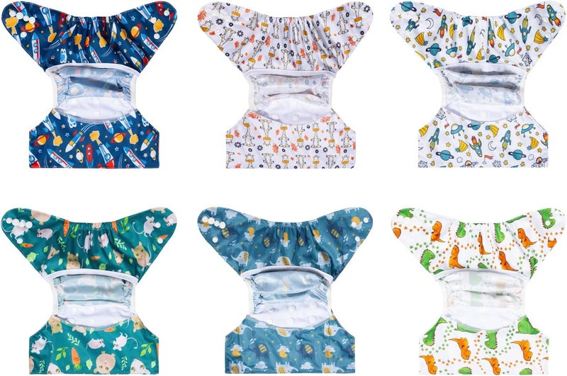 ALVABABY أغطية حفاضات قماش ALVABABY 6 قطع 1 حقيبة رطبة وجافة قابلة للغسل وإعادة الاستخدام لحفاضات مخصصة مع حقيبة متعددة الوظائف - Image 2