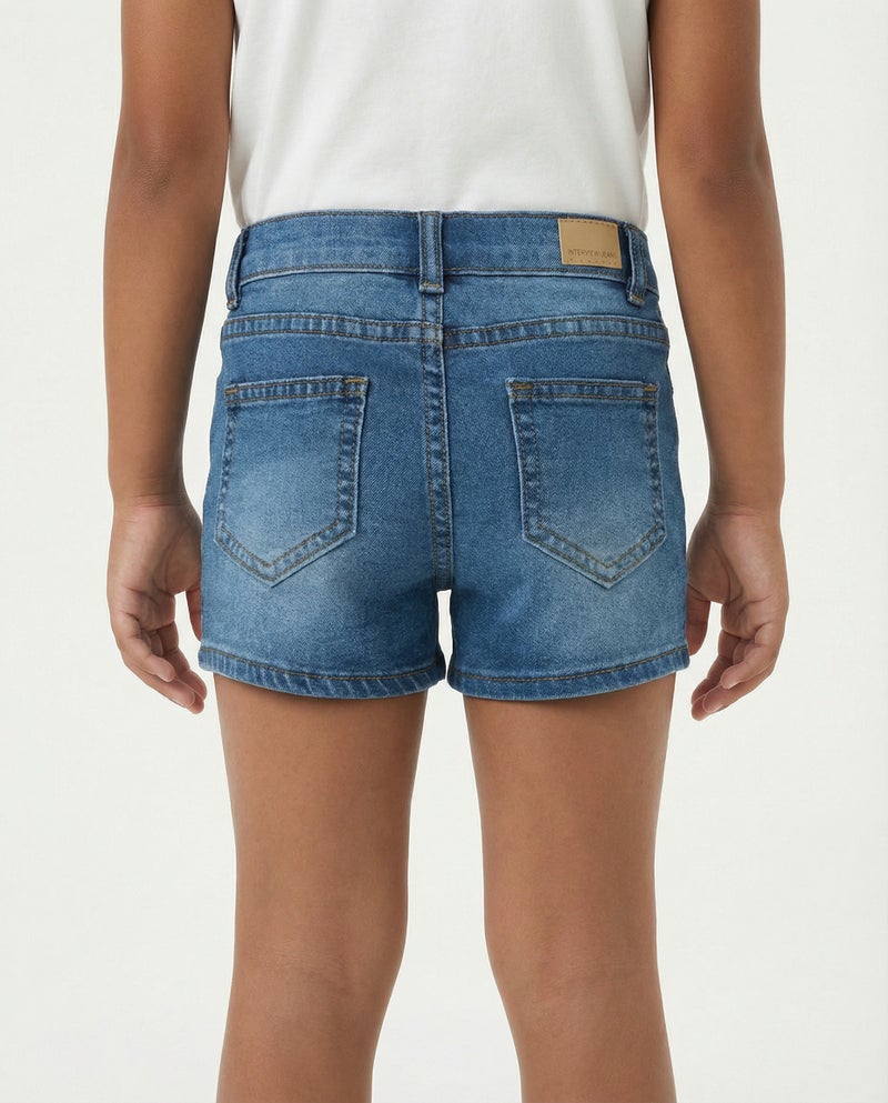 babyqlo Girls Heart Print Adjustable Waist Denim Shorts - Image 2