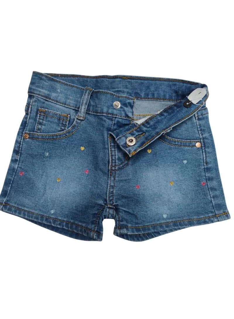 babyqlo Girls Heart Print Adjustable Waist Denim Shorts - Image 3
