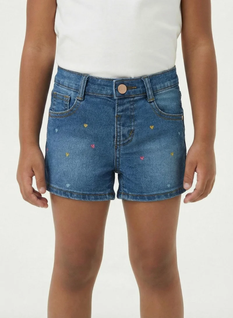 babyqlo Girls Heart Print Adjustable Waist Denim Shorts