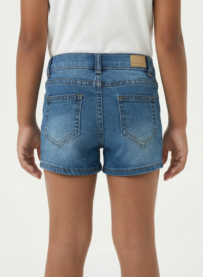 Babyqlo Girls Heart Print Adjustable Waist Denim Shorts