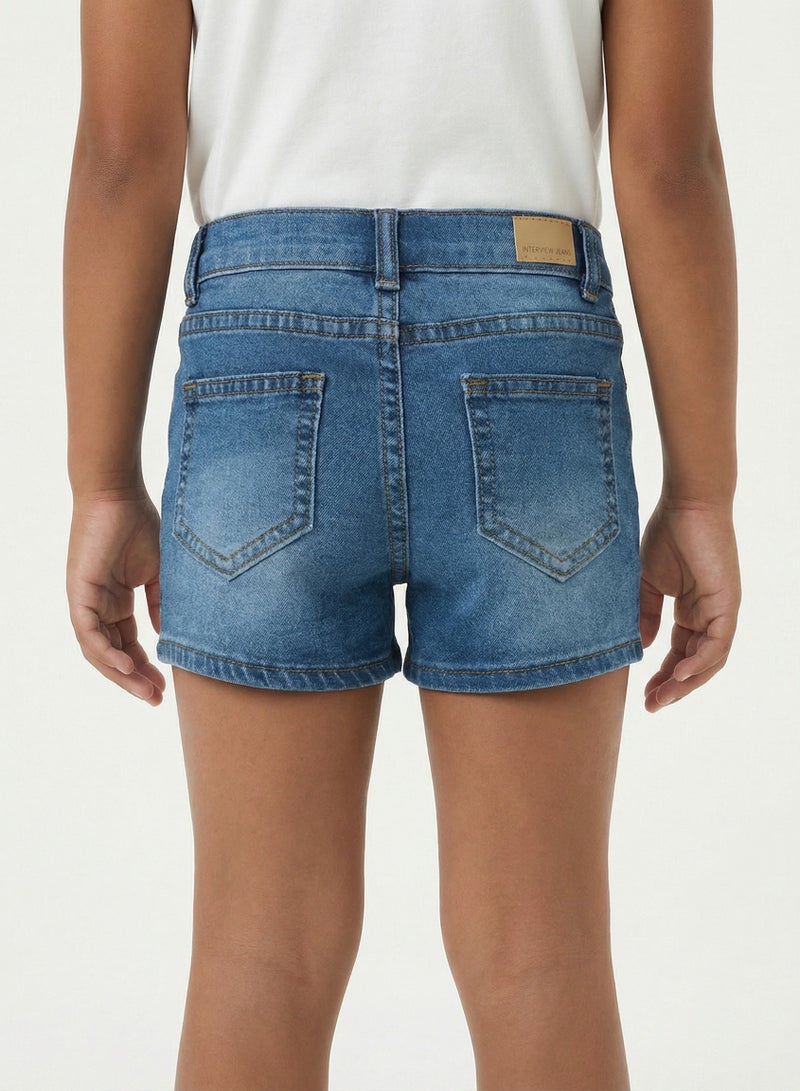 babyqlo Girls Heart Print Adjustable Waist Denim Shorts - Image 2