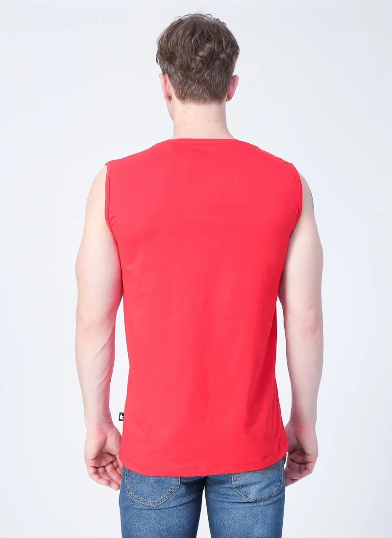 باد بير 22.01.23.001_Flag Tank-Top Straight Collar Regular Fit Plain Red Men's Undershirt