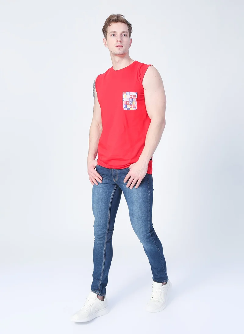 باد بير 22.01.23.001_Flag Tank-Top Straight Collar Regular Fit Plain Red Men's Undershirt