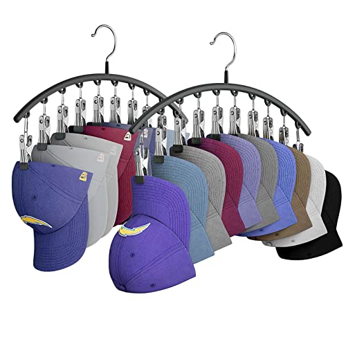 Yecuip Hat Hangers for Closet, Metal Hats Organizer Racks for Base Ball Caps 2 Pack Door Hats Racks for Baseball Cap with 10 Large Clips, Baseball Hat Holder for Closet Storage, Fits All Cap-Black - Image 1