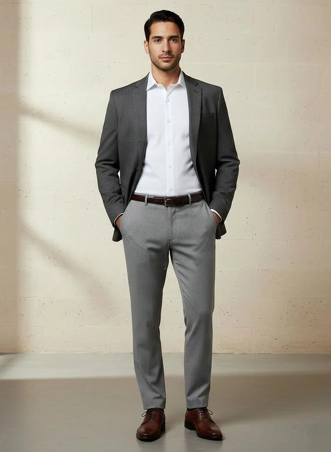 Splash FAV GREY Slim Fit Belted Flexi Waist Trousers for Men | Best Price UAE