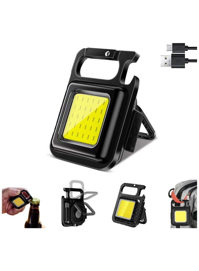 Keychain Flashlight Mini COB LED, Rechargeable, USB Magnetic, Four Light Modes Waterproof Pocket for Multifunctional Work.Mini Emergency Light, Can Opener,... - Image 1