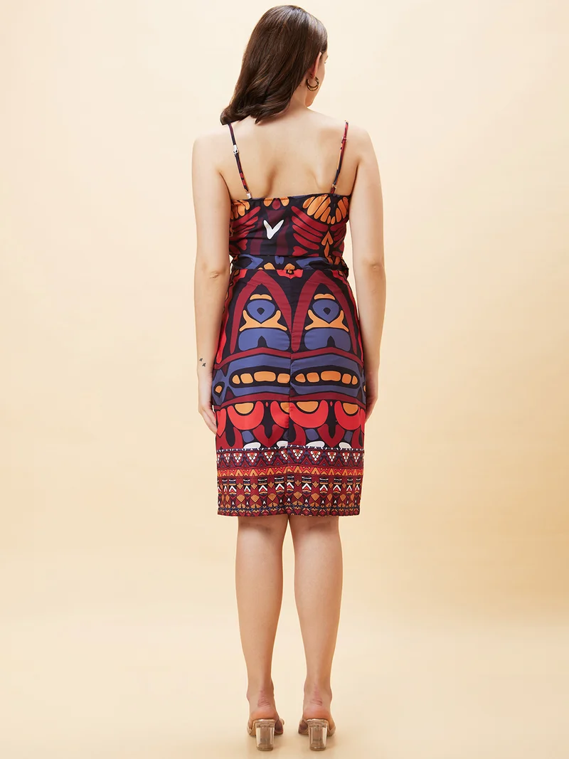 globus Women Abstract Cowl Neck A-Line Dress