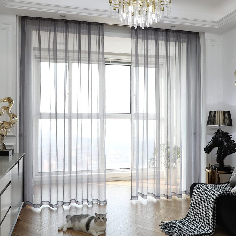 Mianbo Dark Gray Sheer Curtains 84 Inches Length 2 Panels Set Window Sheer Curtains Basic Rod Pocket For Bedroom Children Living Room Yard Kitchen - Image 1