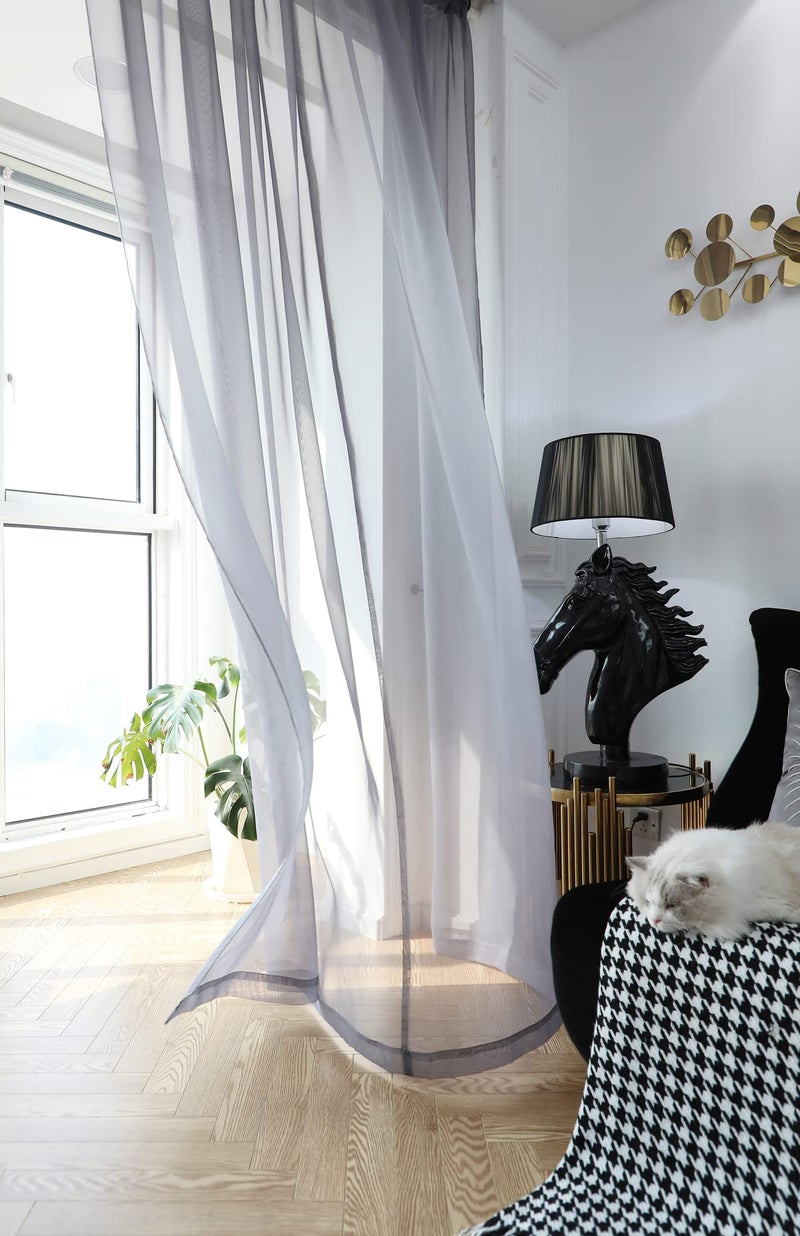 Mianbo Dark Gray Sheer Curtains 84 Inches Length 2 Panels Set Window Sheer Curtains Basic Rod Pocket For Bedroom Children Living Room Yard Kitchen - Image 2
