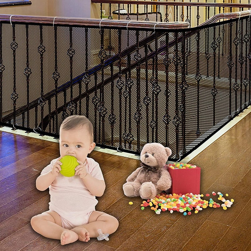 JIFTOK Ewaves Stairway Net Baby Safety Rail 180 inch x 32 inch Banister Stair Net for Child Small petToy Indoor OutdoorBlack