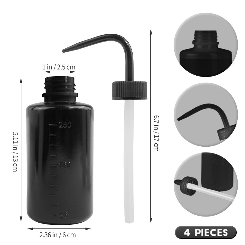 Grosun 4 Packs Tattoo Wash Bottle Water Squirt Squeeze Diffuser Bottles (Black, 250ml) - Image 2
