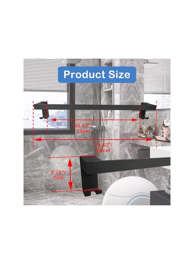 promass Square Towel Rack with 2 Hooks,Towel Bar Wall Mounted Fixer,304 Stainless Steel,Fit for Bathroom and Kitchen Wall (Black) - Image 4