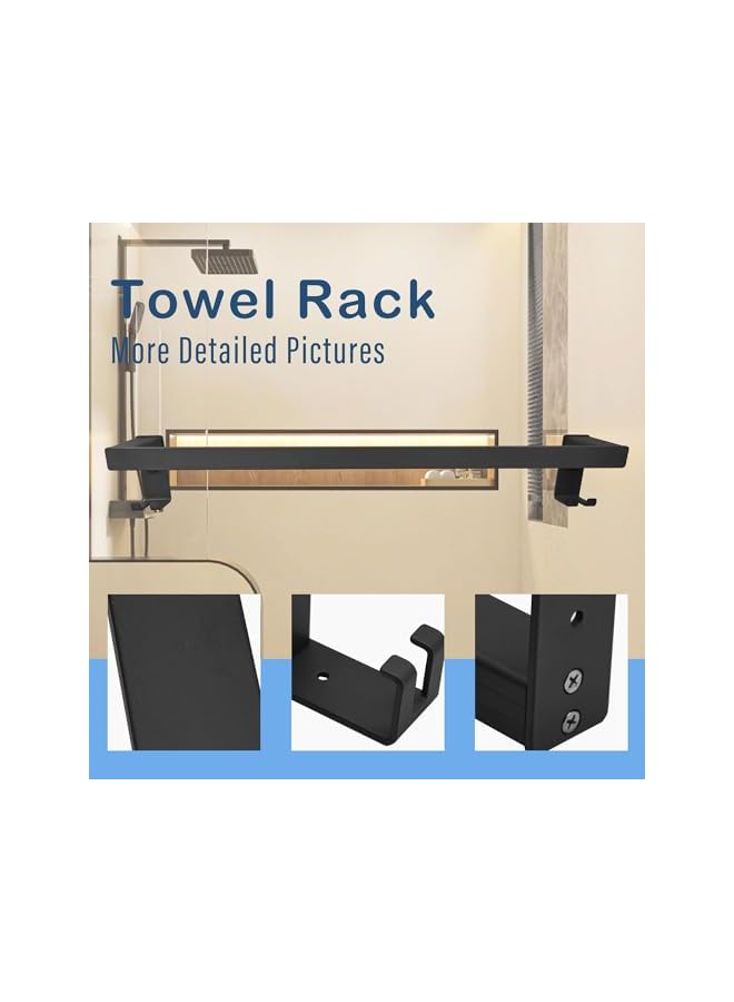 promass Square Towel Rack with 2 Hooks,Towel Bar Wall Mounted Fixer,304 Stainless Steel,Fit for Bathroom and Kitchen Wall (Black) - Image 3