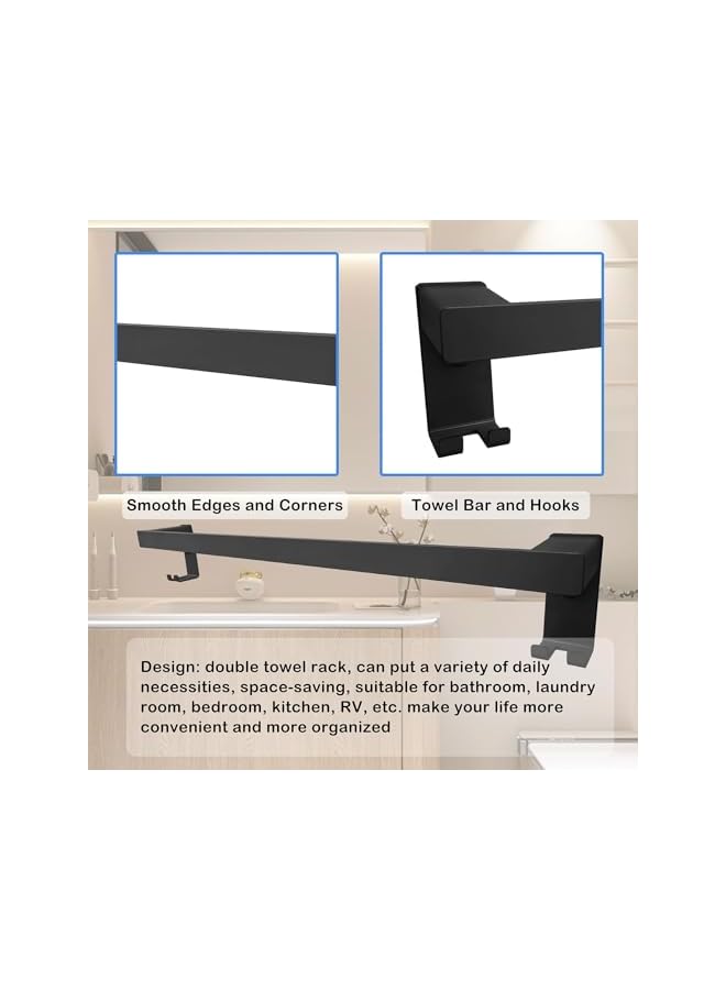 promass Square Towel Rack with 2 Hooks,Towel Bar Wall Mounted Fixer,304 Stainless Steel,Fit for Bathroom and Kitchen Wall (Black) - Image 5